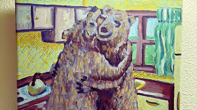 Imagine of painting of two bears dancing in the kitch