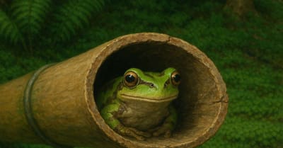 Image of Pacific tree frog in weathered bamboo tube